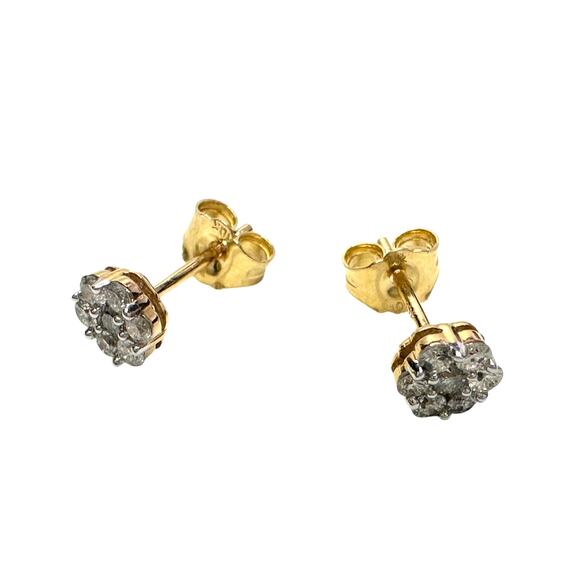 1/3 Ct Natural Diamond Cluster Flower Earrings 10kt Gold - Picture 7 of 8